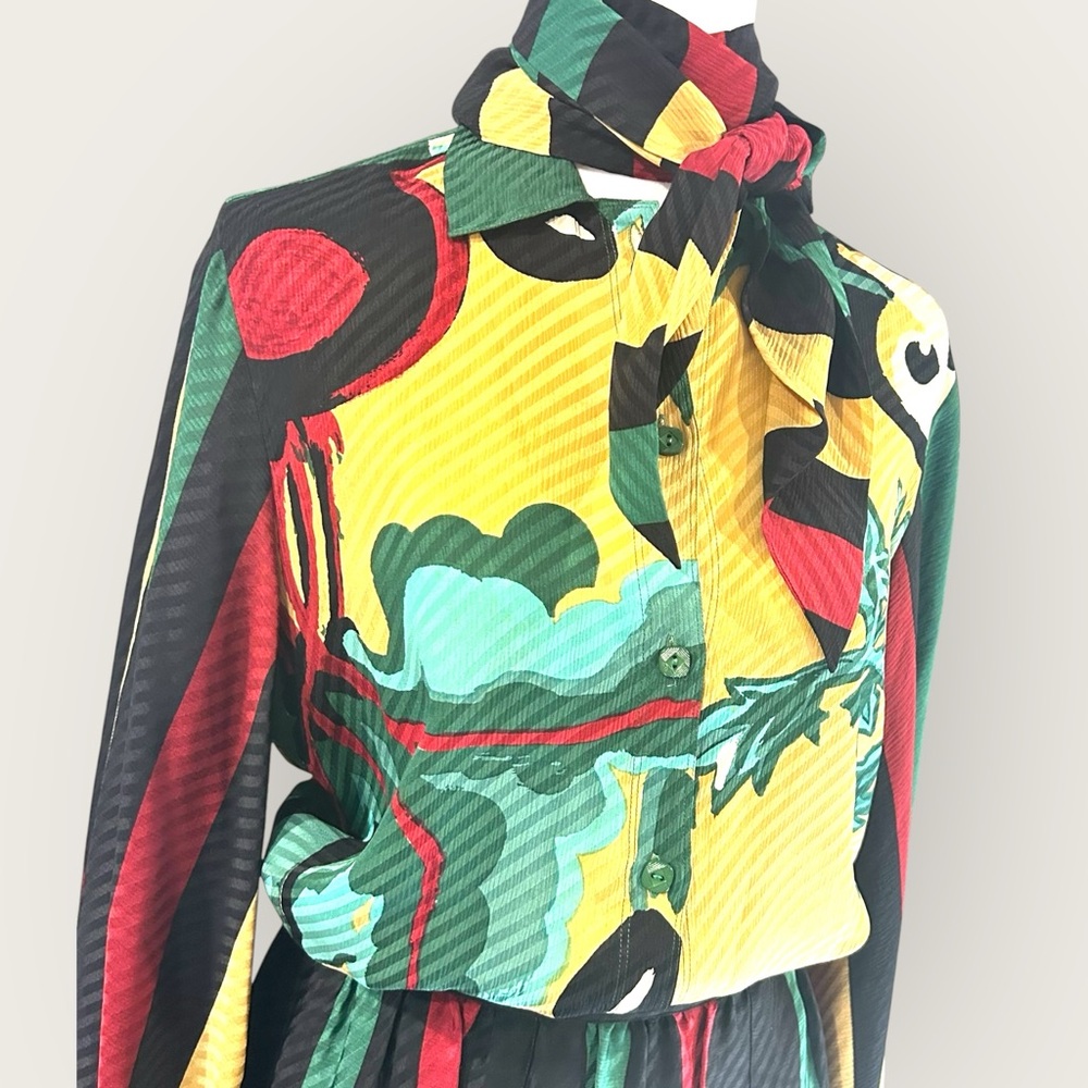 Michaele Vollbracht Late 70s Early 80s Silk Set Blouse‎ M Skirt 10 Scarf Vintage - Picture 4 of 16